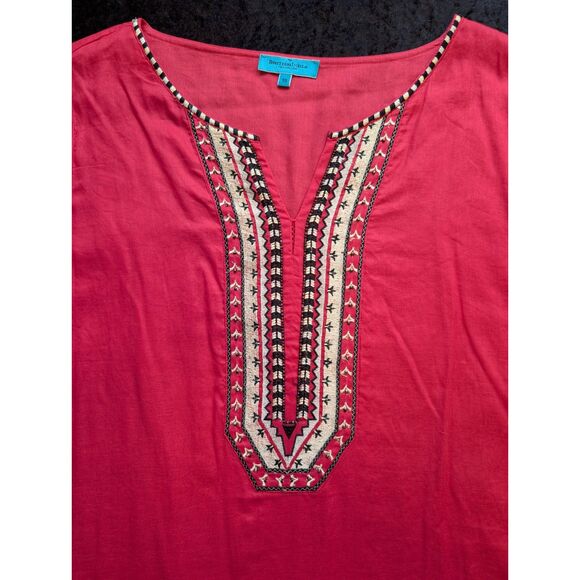 BritishIndia S/S Red 100% Cotton Top Boho Casual Ethnic Embroidered Summer Sz S - Picture 3 of 5